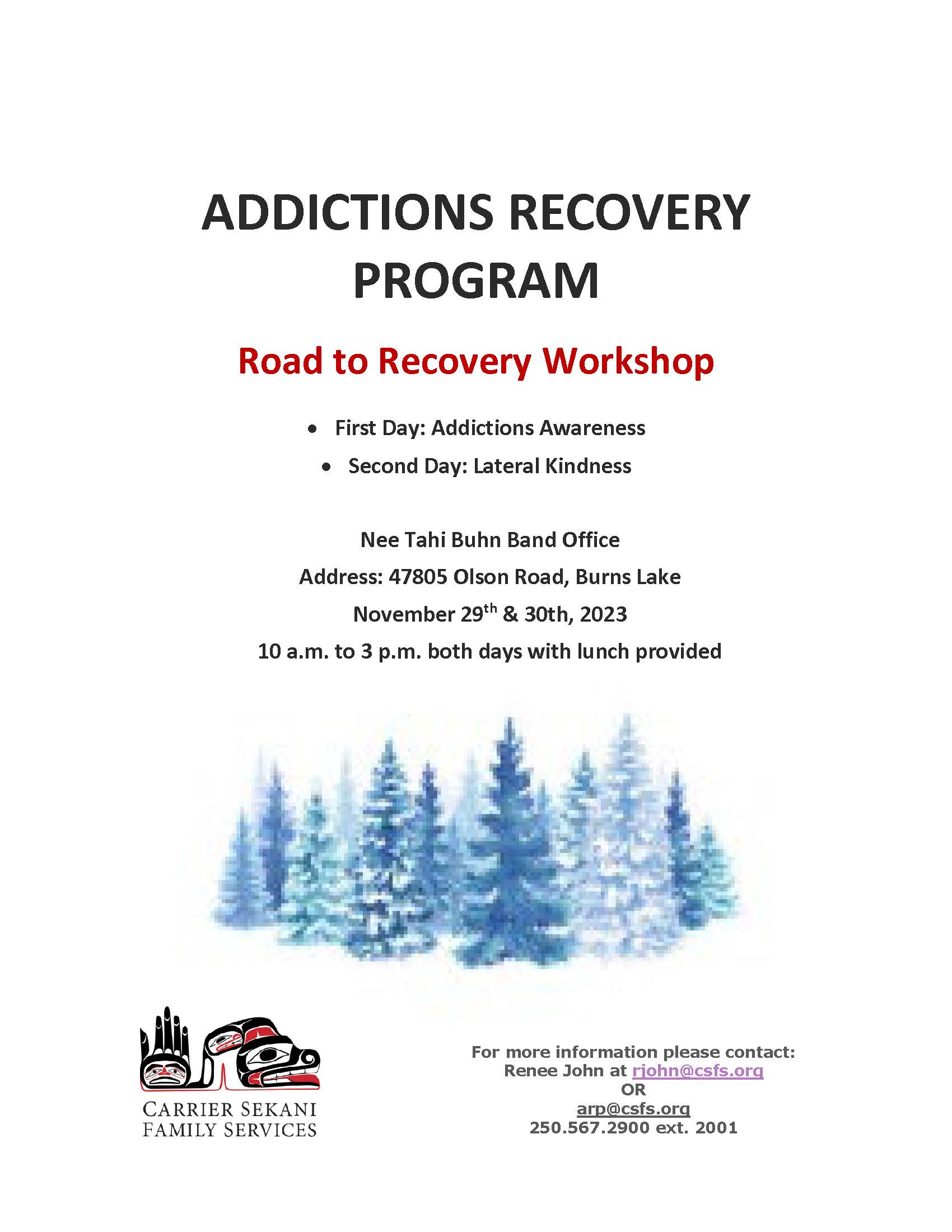 Addictions Recovery Program's Road to Recovery Workshop Event Poster